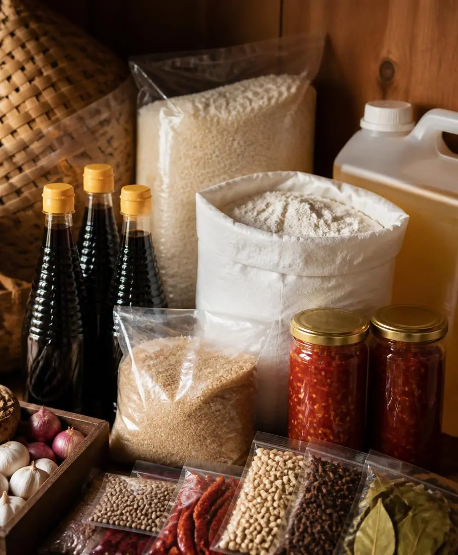 Beras, minyak goreng sawit, minyak padat, gula, terigu, dan garam