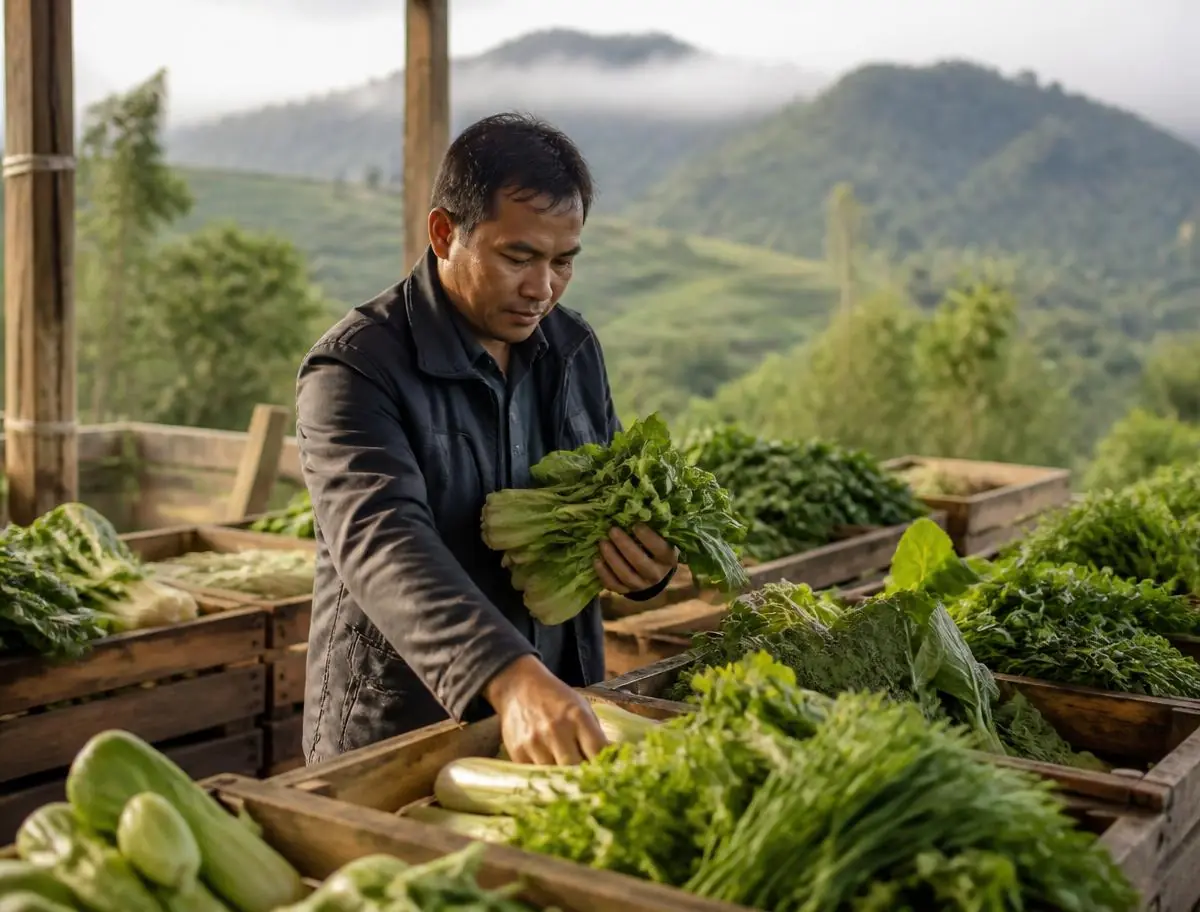 Proses pemilihan dan pengemasan sayur segar oleh tim Terra Foods